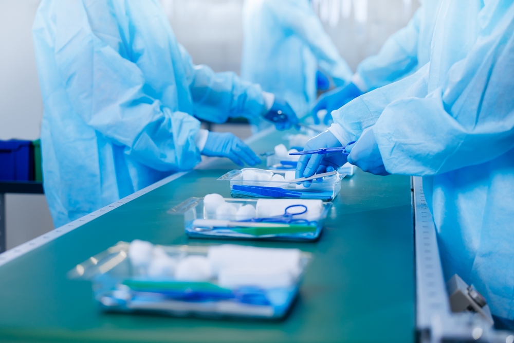 A packing line for medical supplies.